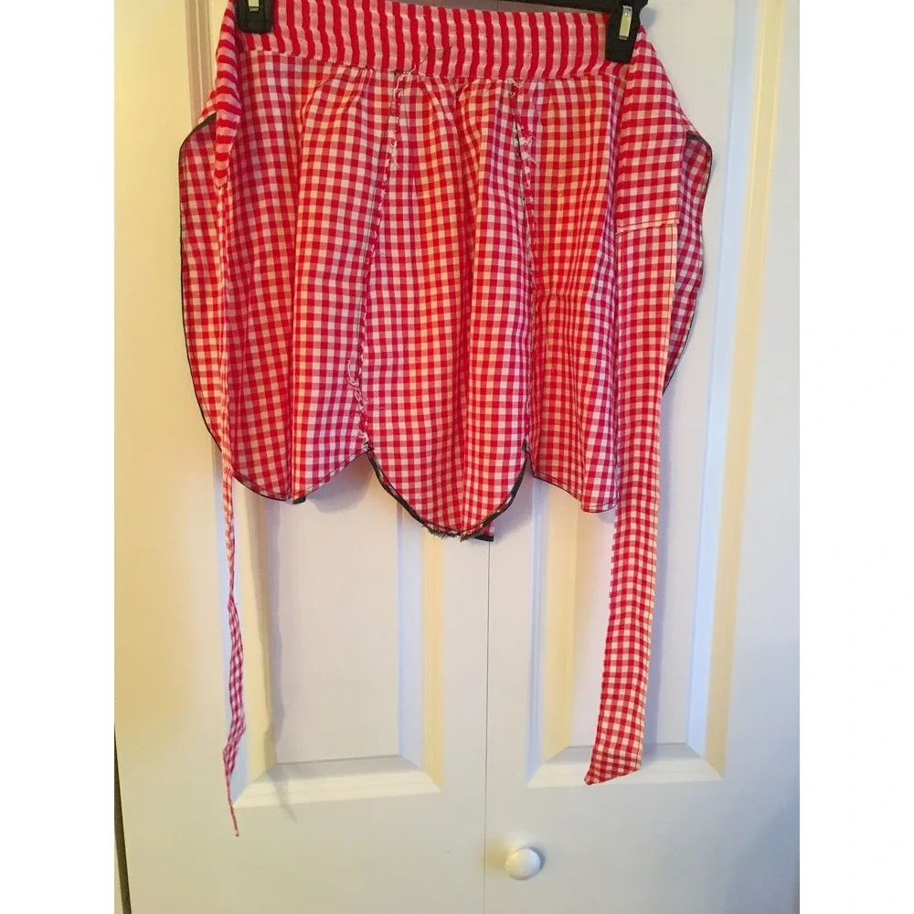 Vintage red and white checkered apron, waist apron, kitchen apron